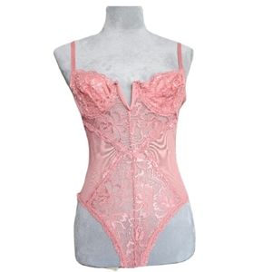 PINK LACE TEDDY BODYSUIT UNDERWIRE BRA SMALL